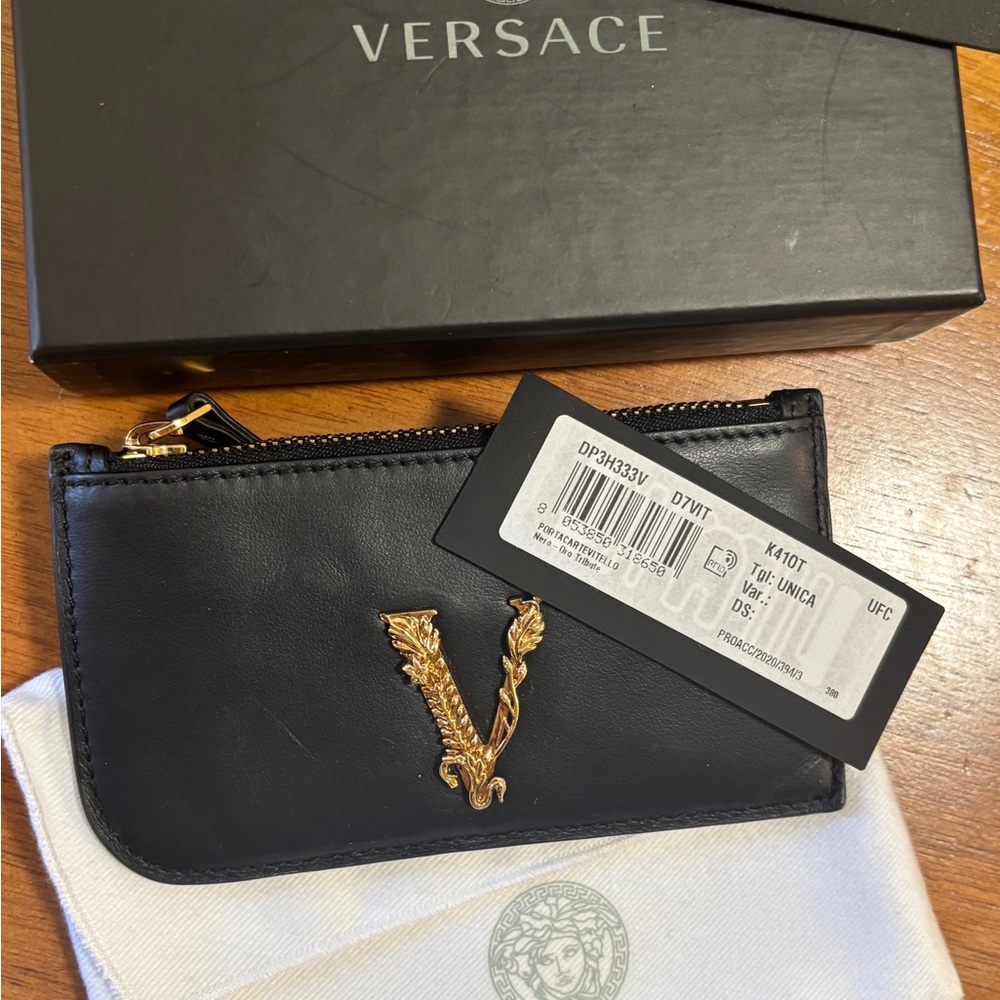 Versace Black Card Holder with Gold Accent